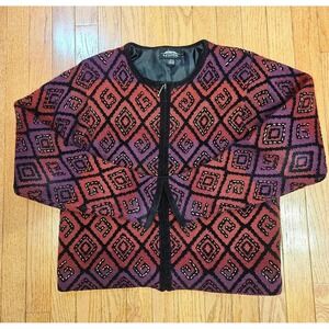 Icelandic Design Heavy Wool Zip Cardigan Fully Lined Geometric Knit Lodgecore M